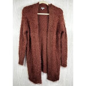 Symple Rust Fuzzy Open Front Cardigan Sweater M Cozy Soft Boho Lagenlook